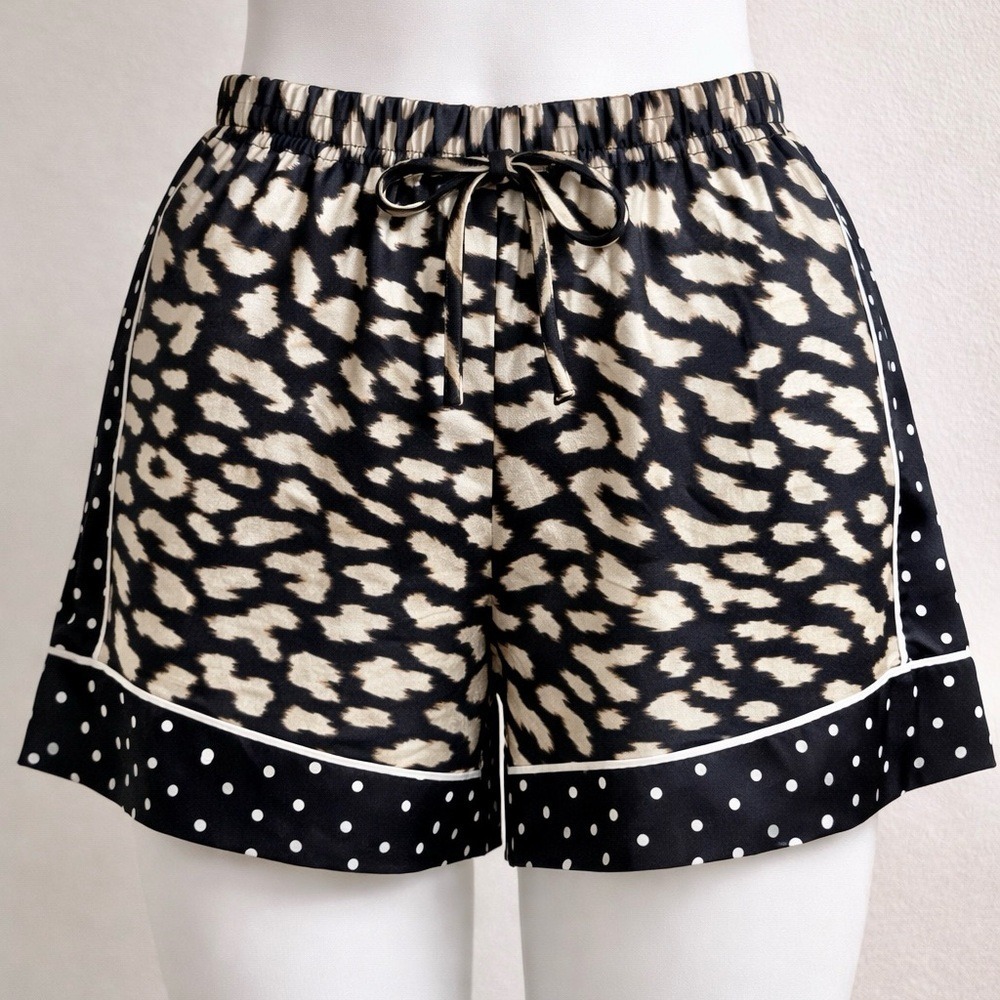 Victoria's‎ Secret Satin Leopard Print Lounge Shorts Polka Dot Trim XL